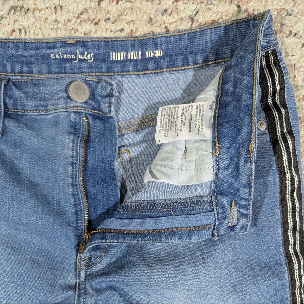 Maison Jules Skinny Ankle Jeans Womens 10/30 Light Wash Denim Hem Stripe Stretch - Picture 5 of 10
